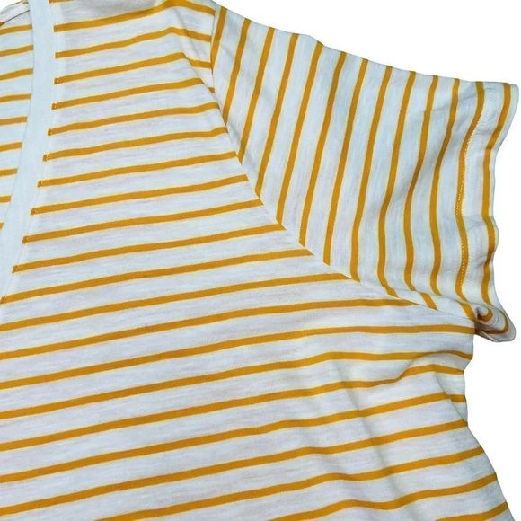 Madewell Theresa Striped Short Sleeve V Neck Top In Pollen Yellow Cotton Size 2X - Picture 5 of 13